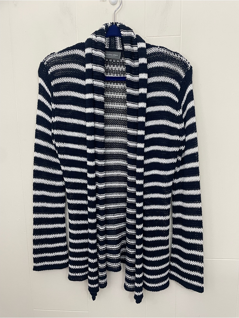 Wooden Ships Open Front Striped Knit Cardigan Size S/M Lightweight Coastal Chic